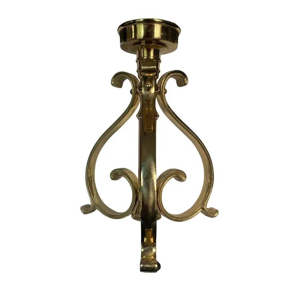 Vtg Heavy Solid Brass Scroll Tripod Pillar Candle Holder Stand Mid Century 3 Leg